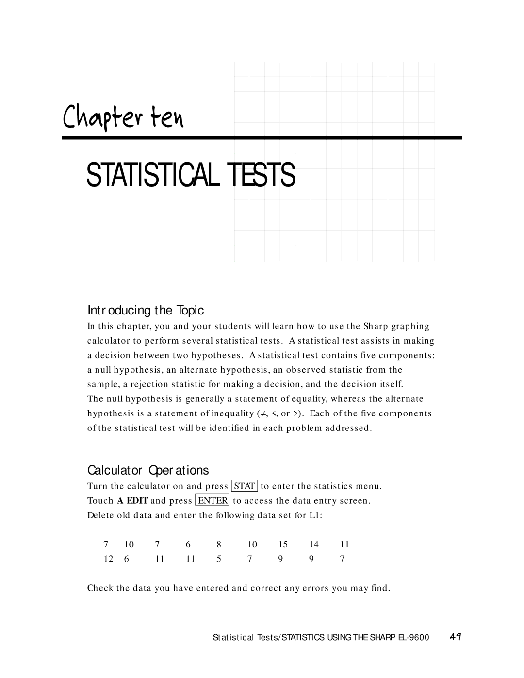 Sharp EL-9600 manual Statistical Tests 