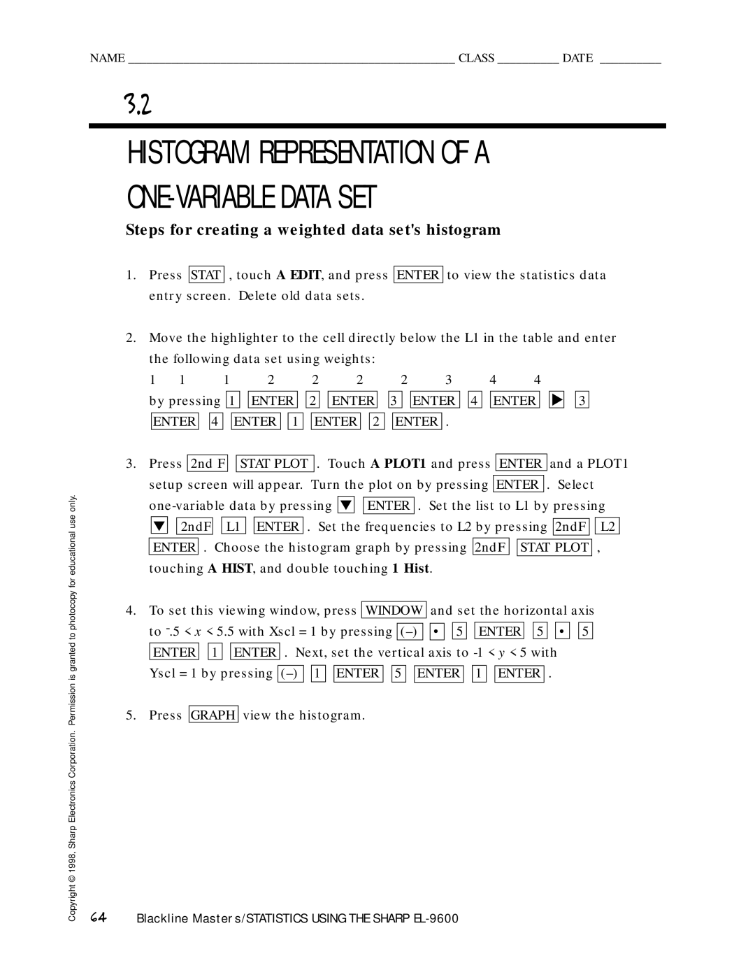 Sharp EL-9600 manual Steps for creating a weighted data sets histogram 