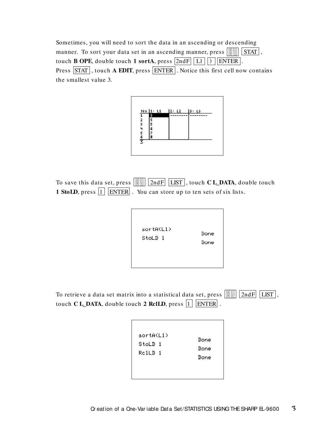 Sharp EL-9600 manual Stat, Enter, List 