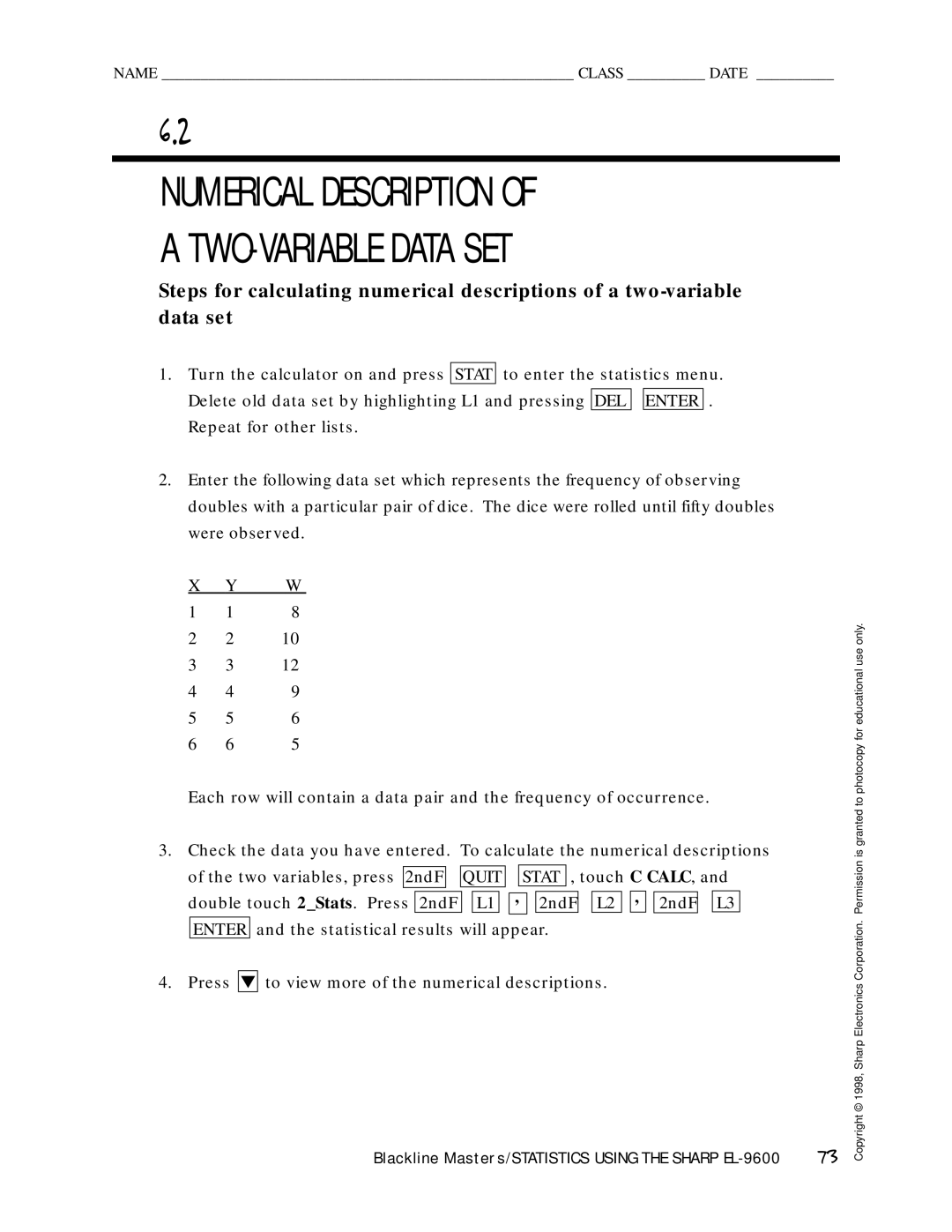 Sharp EL-9600 manual Quit Stat 