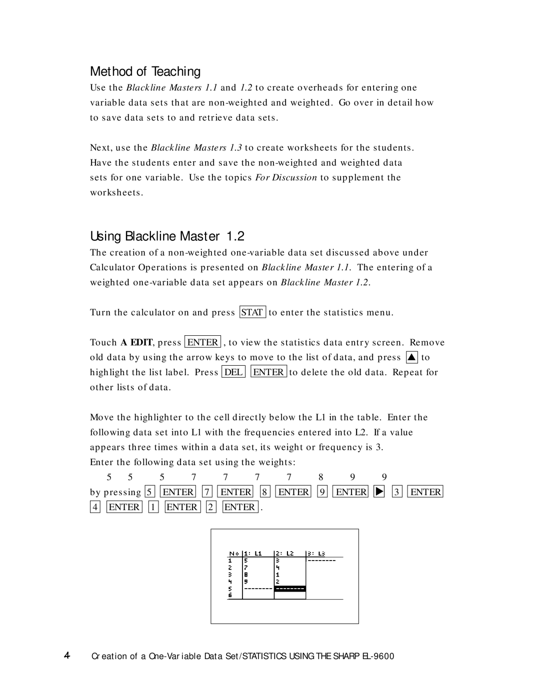 Sharp EL-9600 manual Method of Teaching 