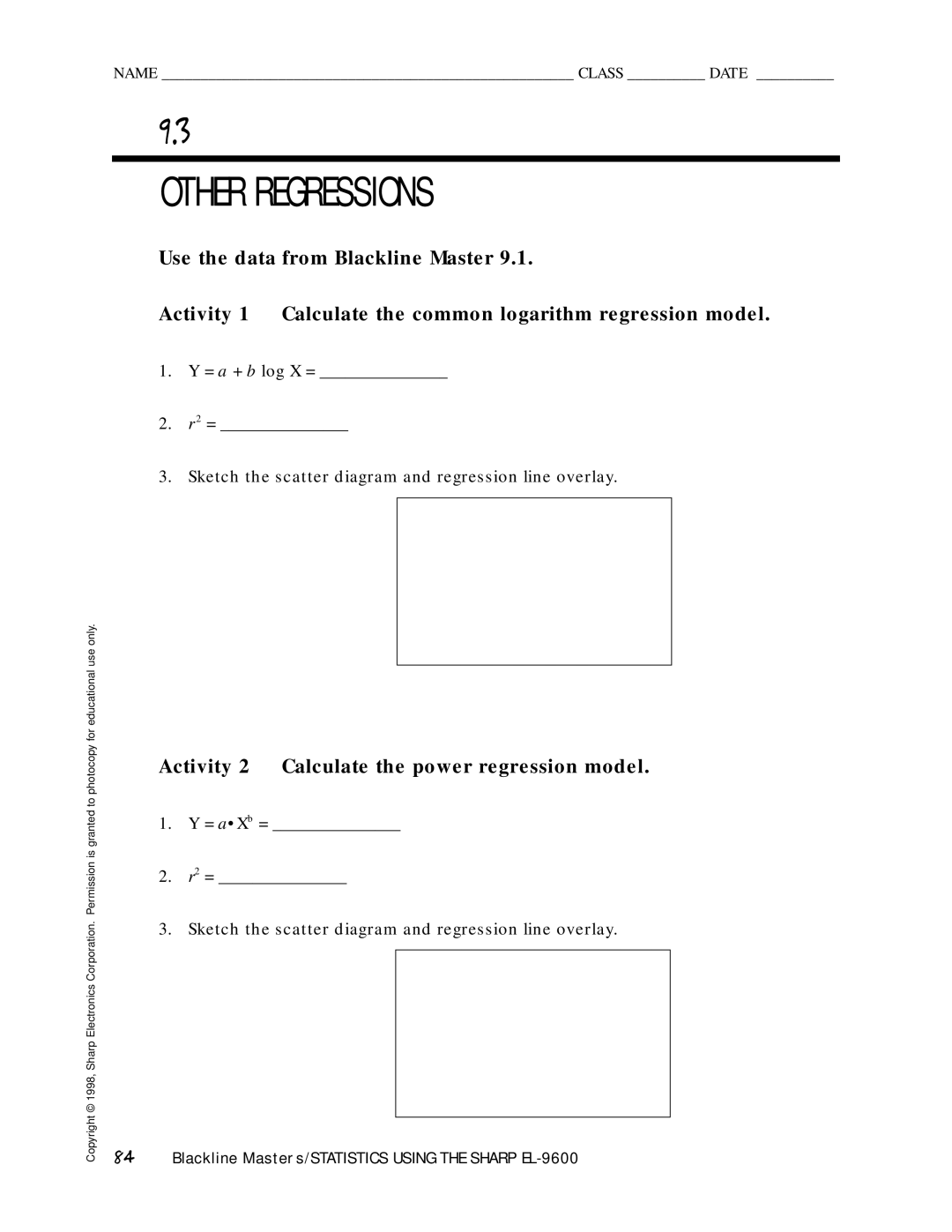 Sharp EL-9600 manual Activity 2 Calculate the power regression model 