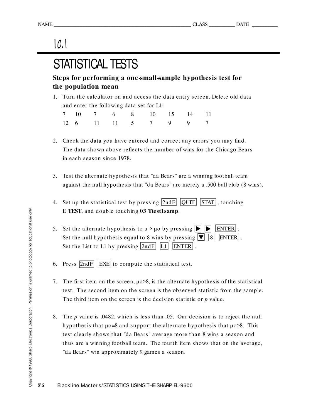 Sharp EL-9600 manual Statistical Tests, Quit Stat 