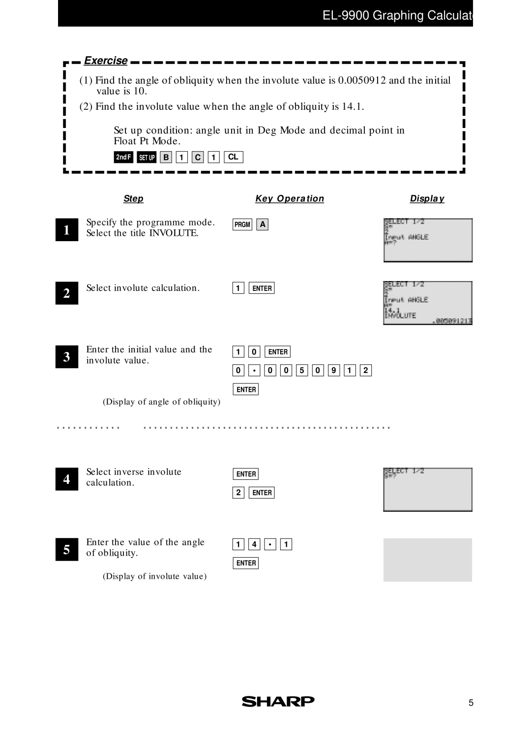 Sharp EL-9900 manual Enter the initial value and the involute value 