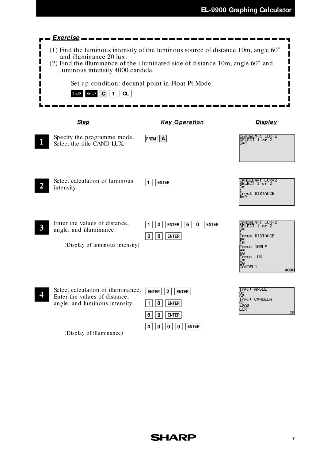 Sharp EL-9900 manual Display of luminous intensity 