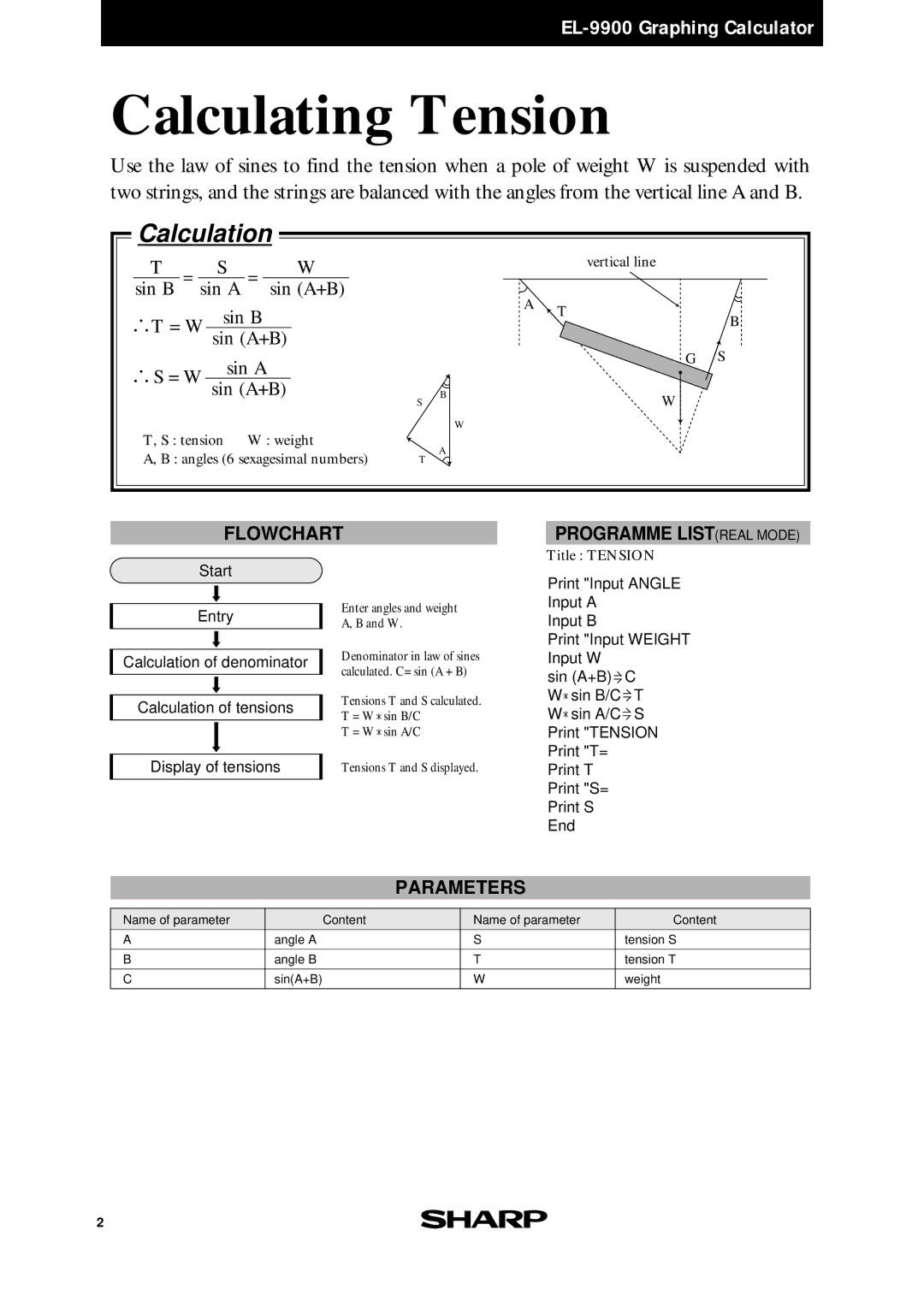 Sharp EL-9900 manual = W Sin B, = W Sin a, Print T Print S= End 