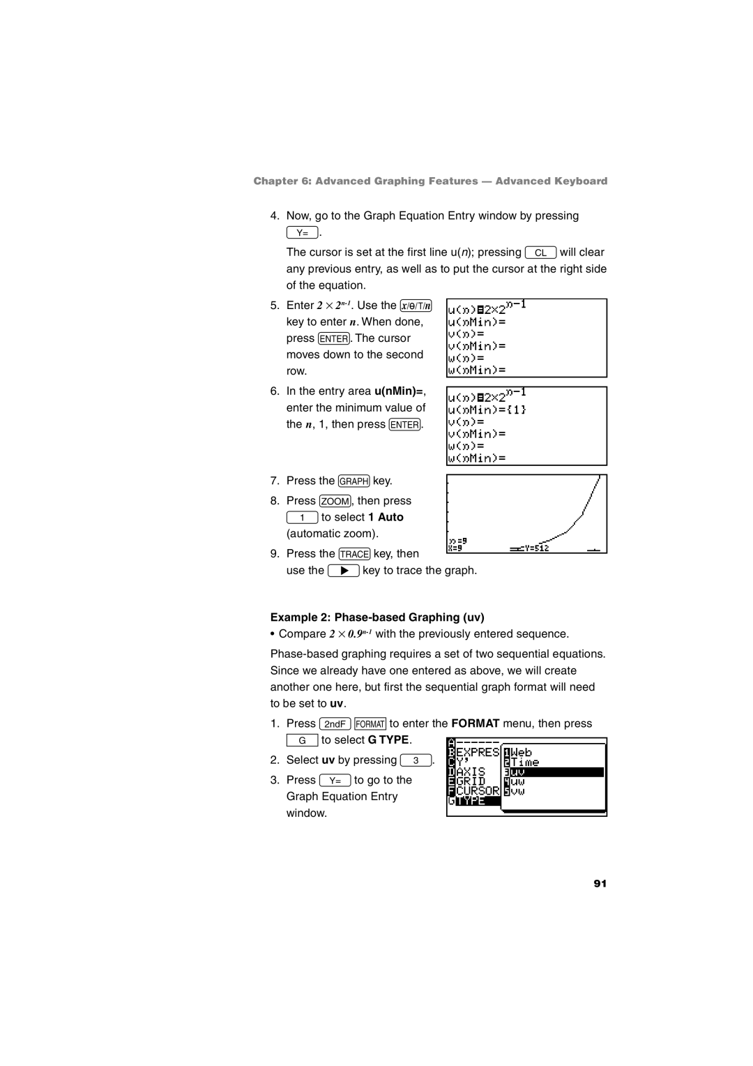 Sharp EL-9900 operation manual Example 2 Phase-based Graphing uv 