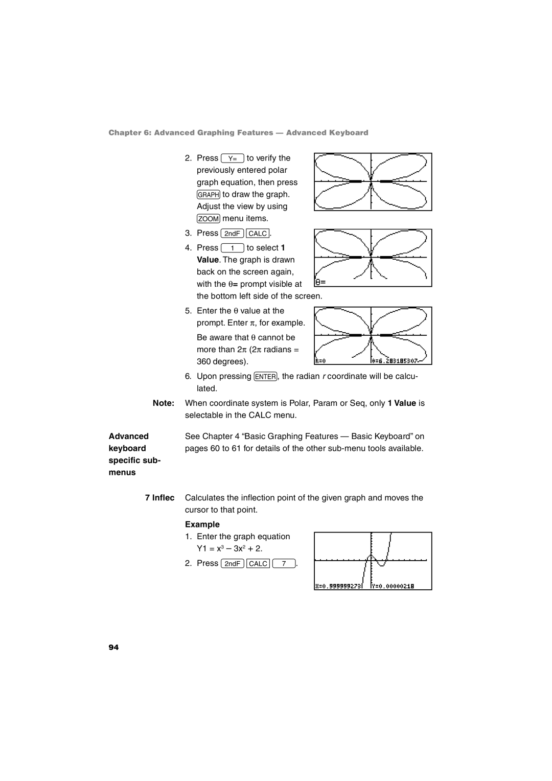 Sharp EL-9900 operation manual Advanced, Specific sub Menus Inflec 