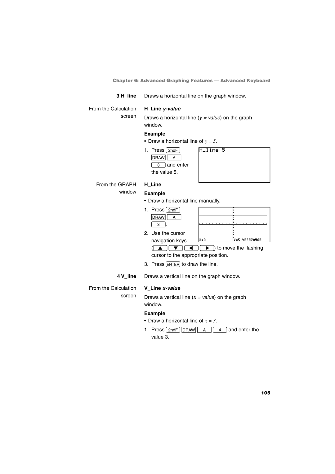 Sharp EL-9900 operation manual Hline, Vline, HLine y-value, HLine Example, VLine x-value 