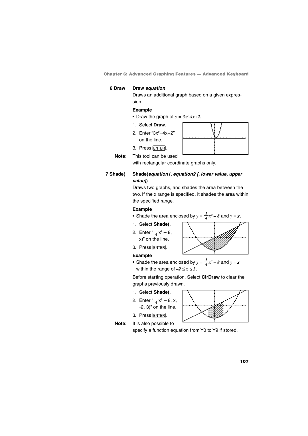 Sharp EL-9900 operation manual Draw equation, Shadeequation1, equation2 , lower value, upper, Value 