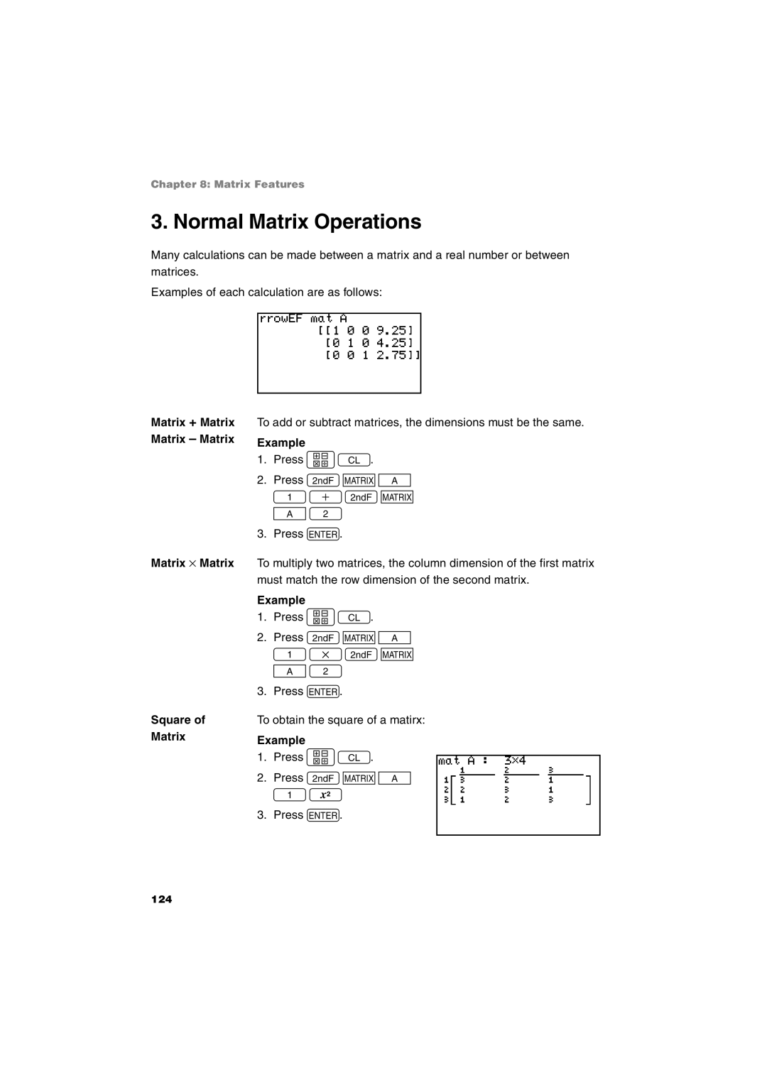 Sharp EL-9900 operation manual Normal Matrix Operations, Matrix + Matrix Matrix Matrix Matrix ⋅ Matrix Square 