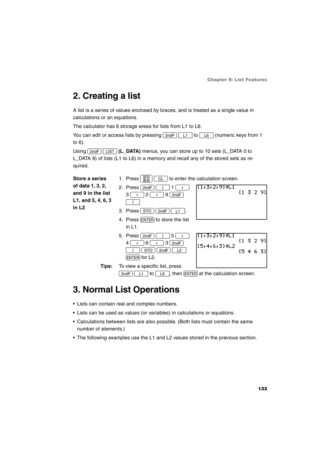 Sharp EL-9900 operation manual Creating a list, Normal List Operations 