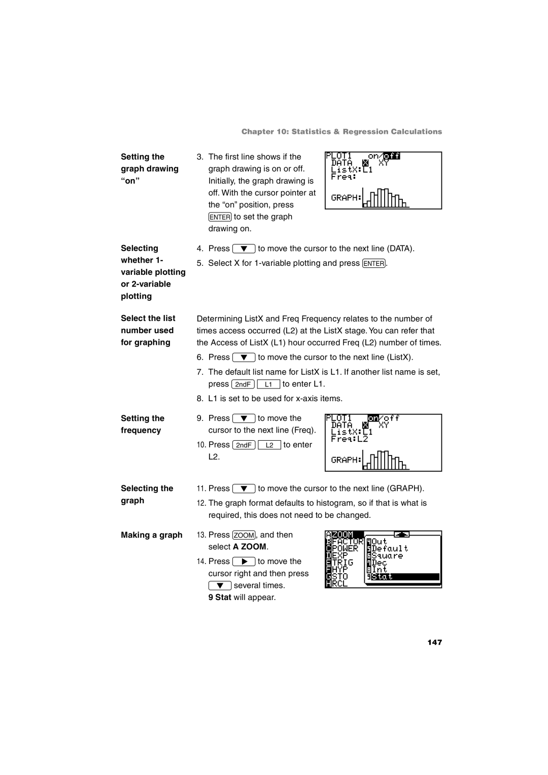 Sharp EL-9900 Setting, Graph drawing, Selecting, Whether, Variable plotting or 2-variable plotting, Frequency 