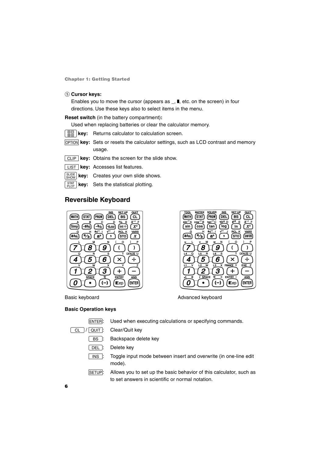 Sharp EL-9900 operation manual Reversible Keyboard, Basic Operation keys 