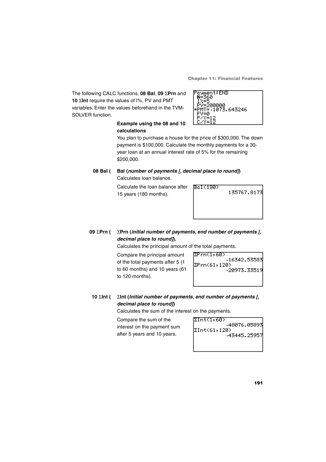 Sharp EL-9900 operation manual Example using the 08 Calculations, Bal Bal number of payments , decimal place to round 