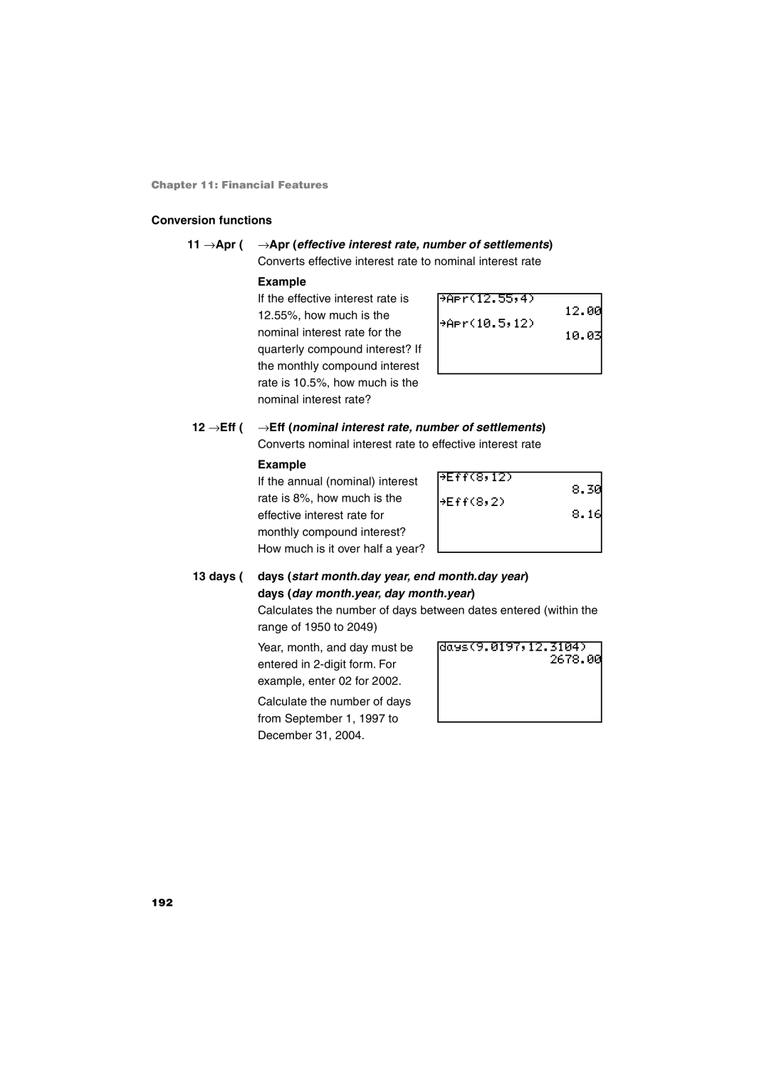 Sharp EL-9900 operation manual Conversion functions, 11 →Apr →Apr effective interest rate, number of settlements 