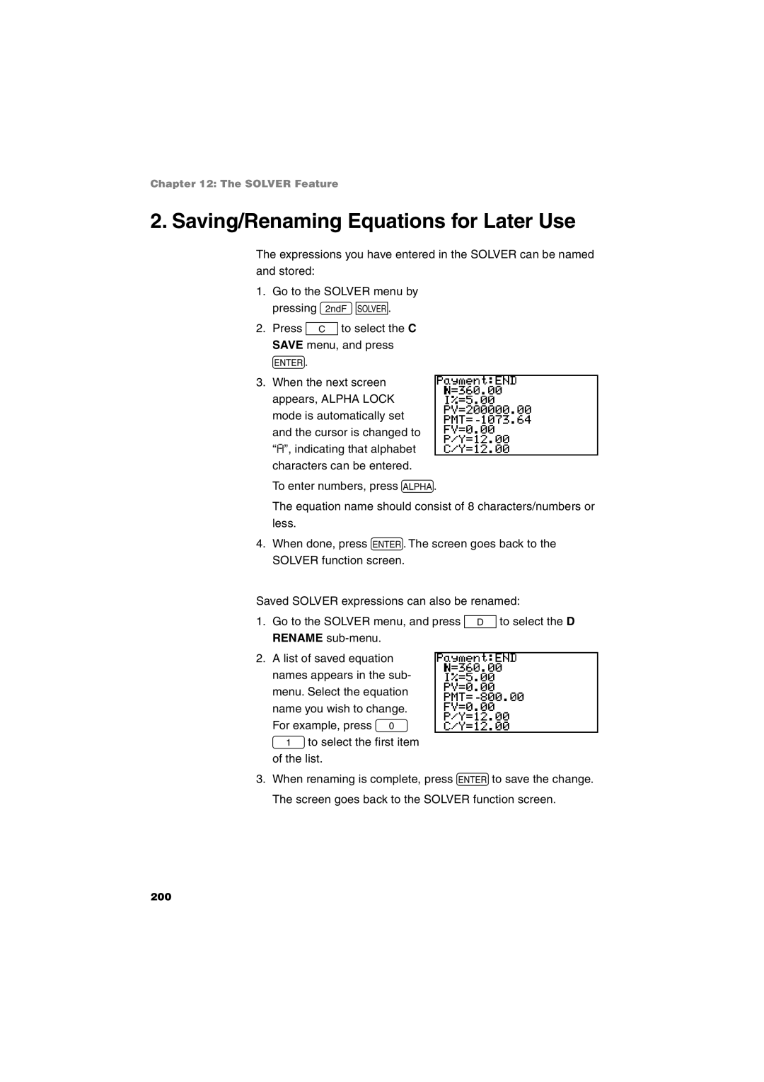 Sharp EL-9900 operation manual Saving/Renaming Equations for Later Use 