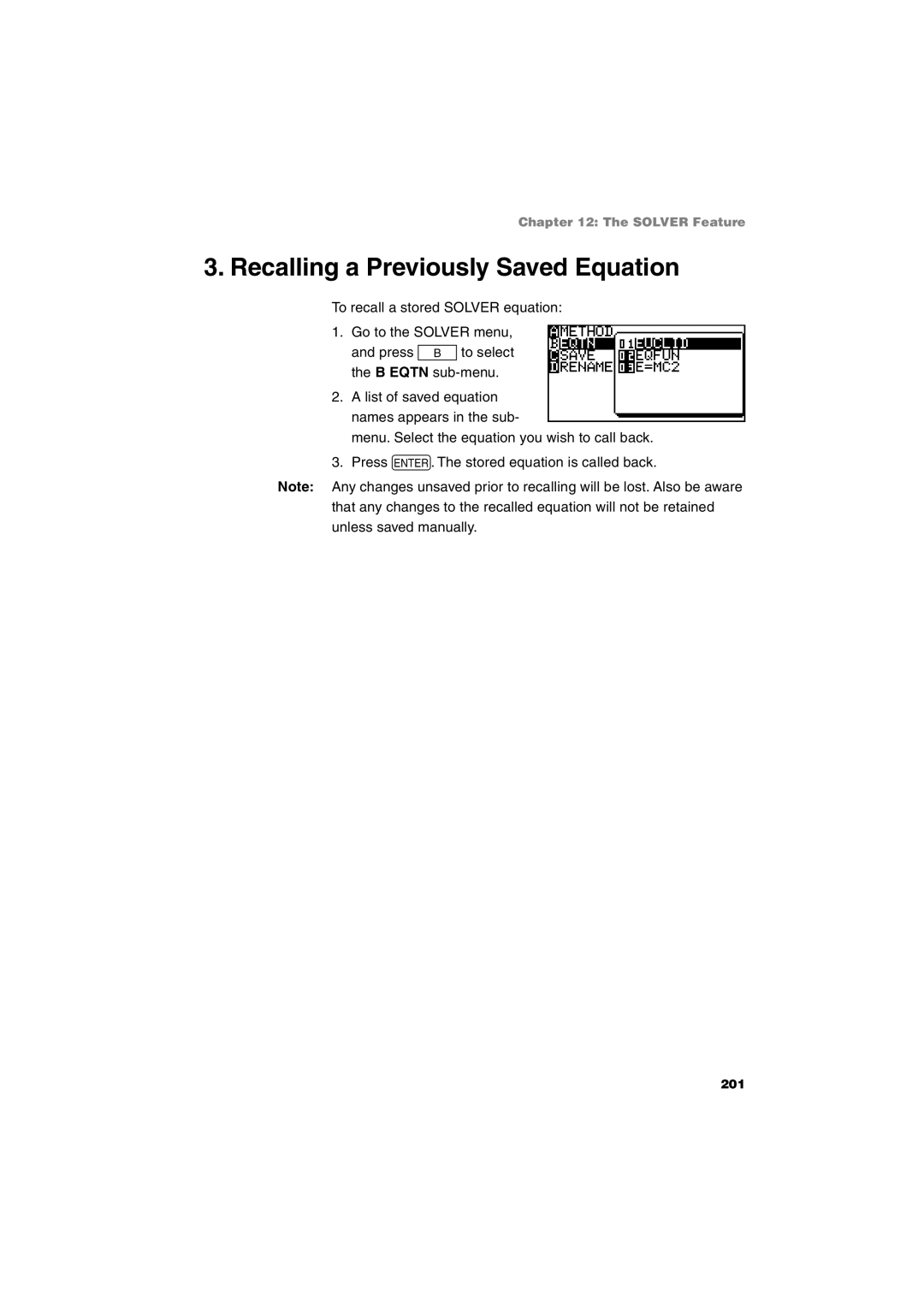 Sharp EL-9900 operation manual Recalling a Previously Saved Equation 