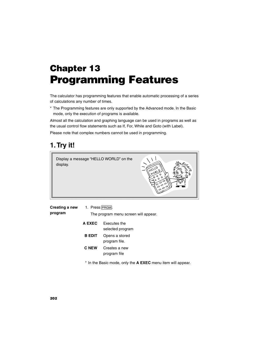 Sharp EL-9900 operation manual Programming Features, Creating a new, Exec, New 