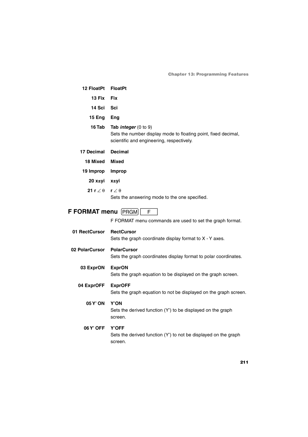 Sharp EL-9900 operation manual Format menu PF, Tab integer 0 to, 06 Y’ OFF Y’OFF 