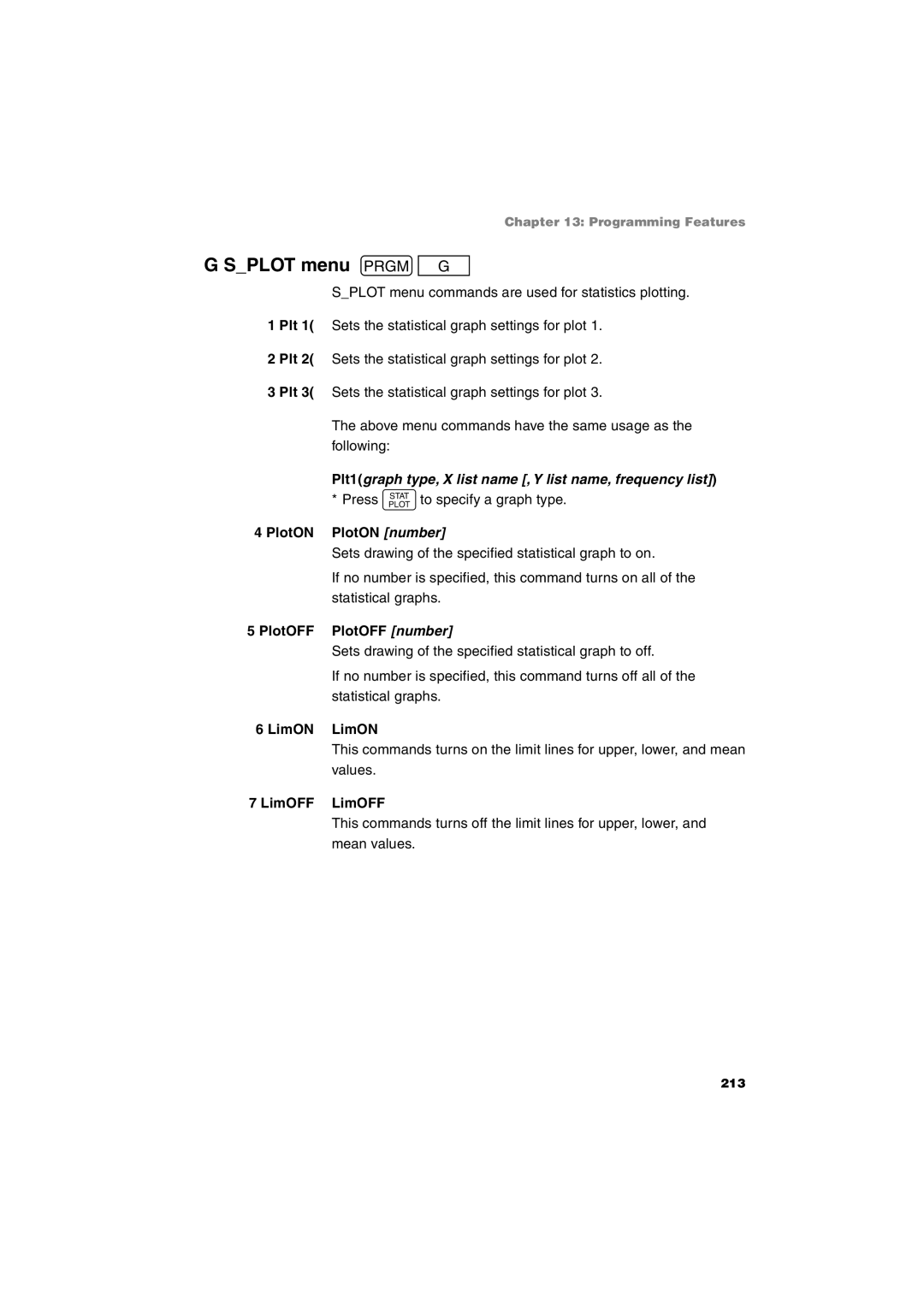 Sharp EL-9900 operation manual Splot menu PG, Plt1graph type, X list name , Y list name, frequency list 