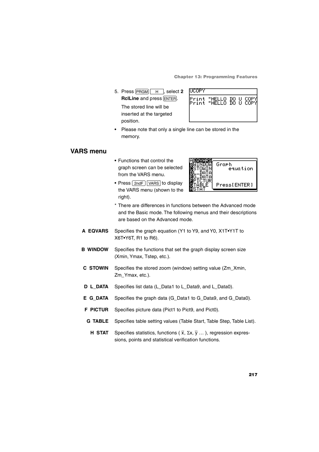 Sharp EL-9900 operation manual Vars menu 