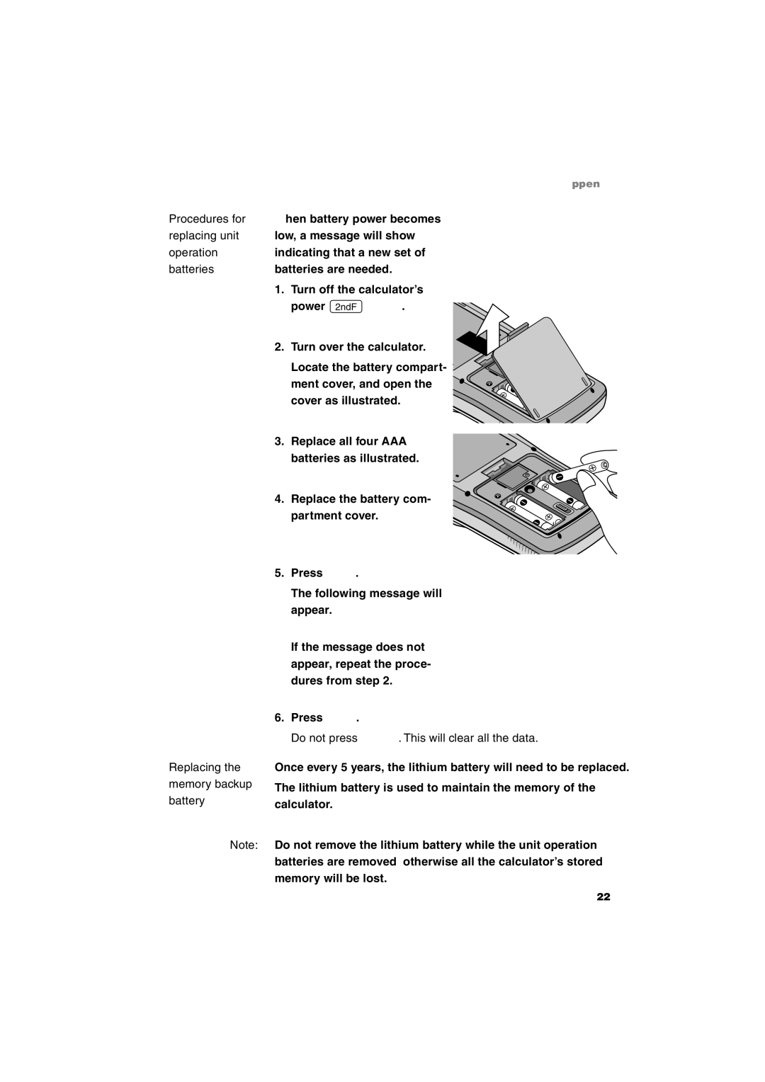 Sharp EL-9900 operation manual Procedures for, Replacing unit, Operation 