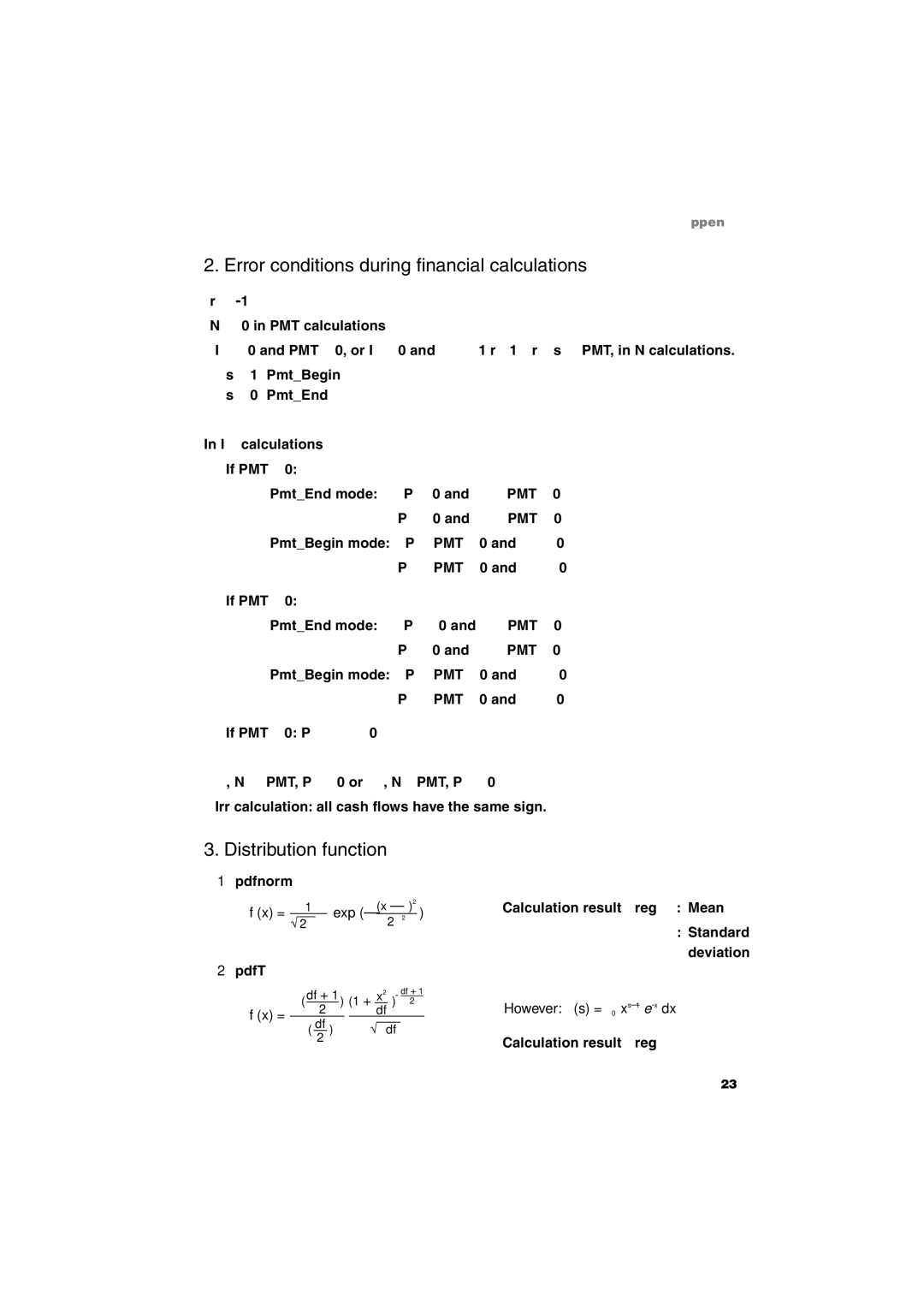 Sharp EL-9900 operation manual Error conditions during financial calculations, Distribution function 