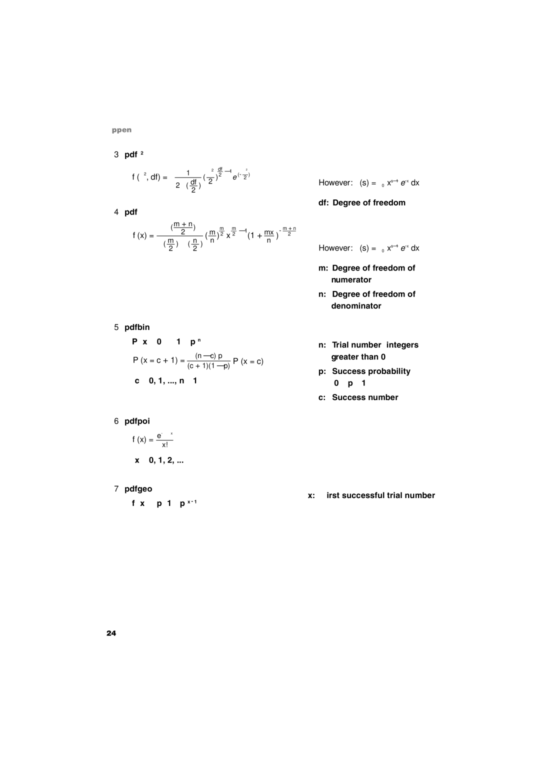 Sharp EL-9900 operation manual Df = However Γs = 0 x s 1 e x dx Df Degree of freedom 