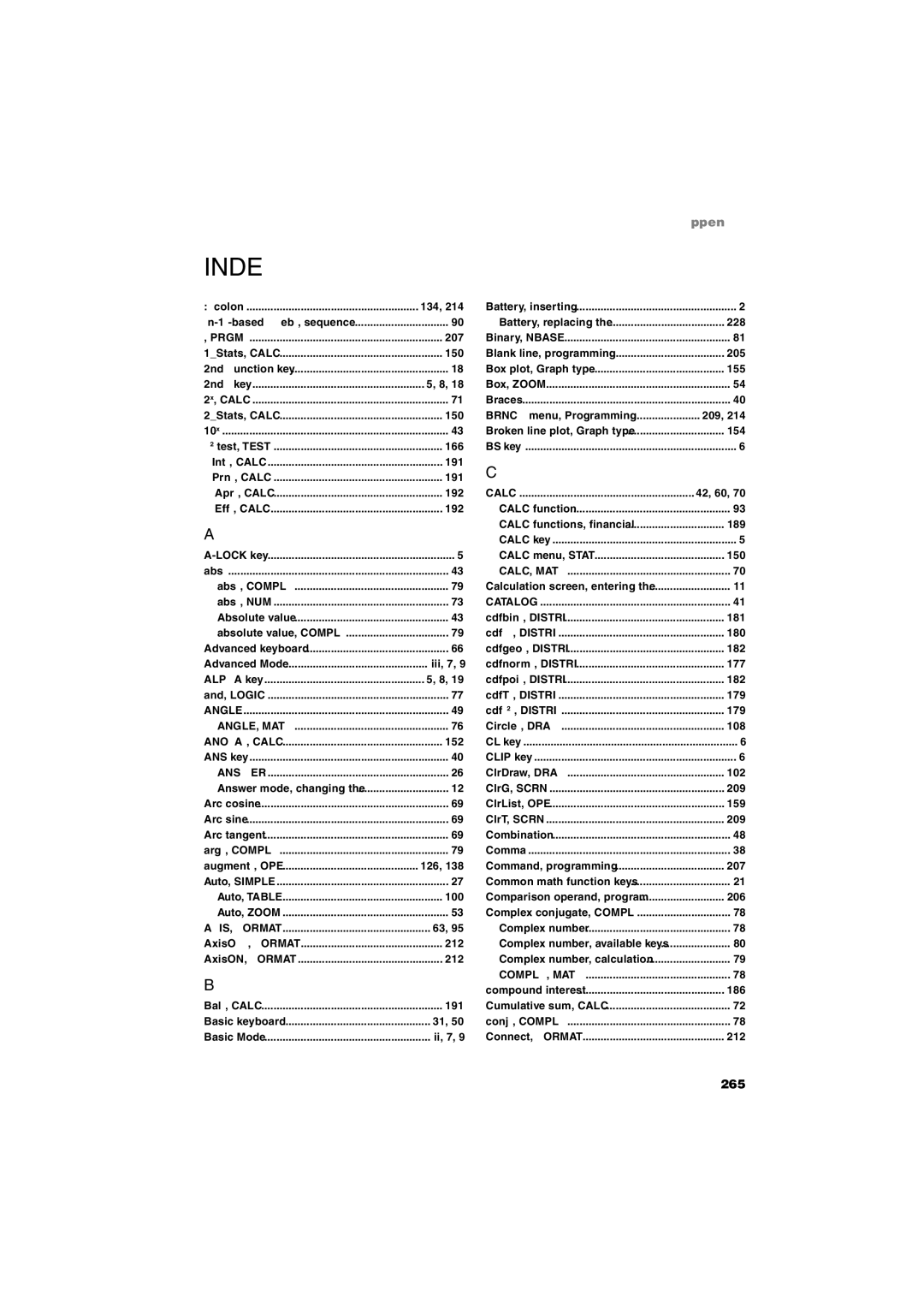 Sharp EL-9900 operation manual Index 