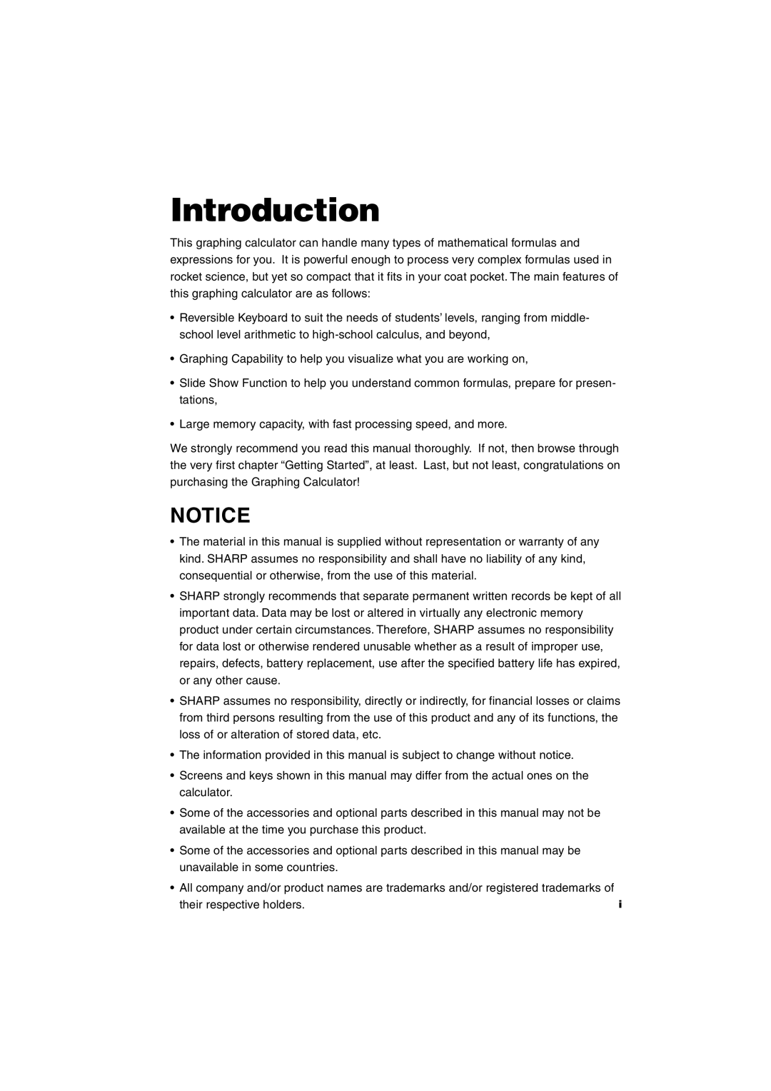 Sharp EL-9900 operation manual Introduction, Their respective holders 