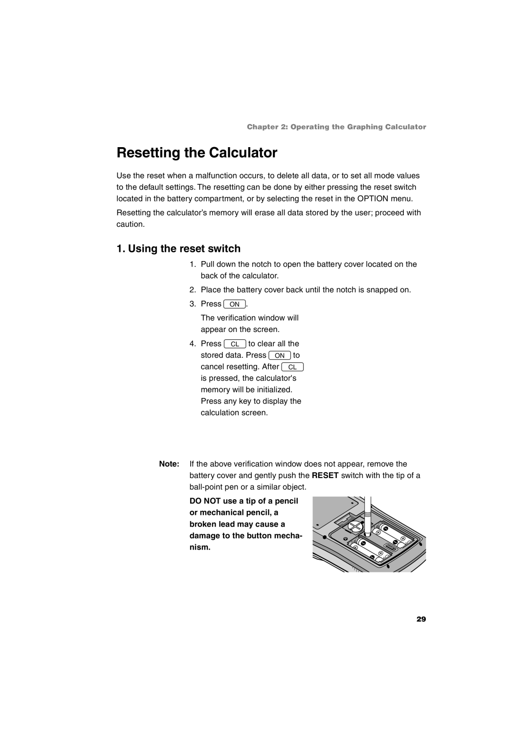 Sharp EL-9900 operation manual Resetting the Calculator, Using the reset switch 