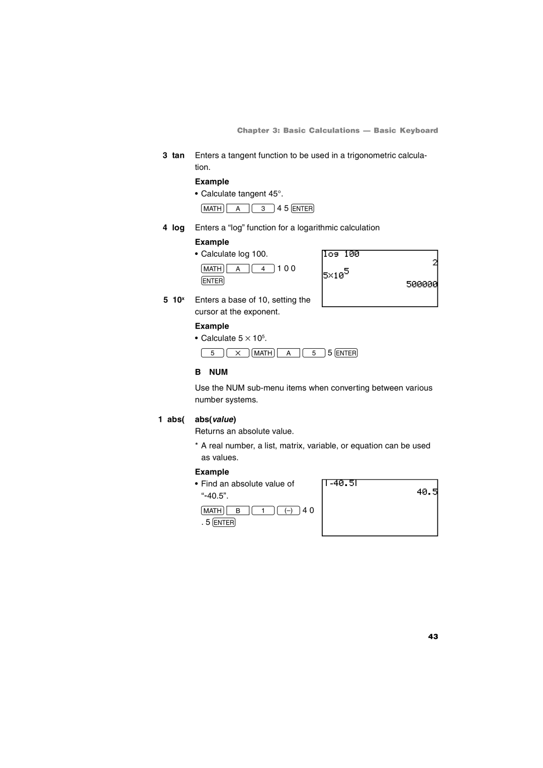 Sharp EL-9900 operation manual Num, Abs absvalue 