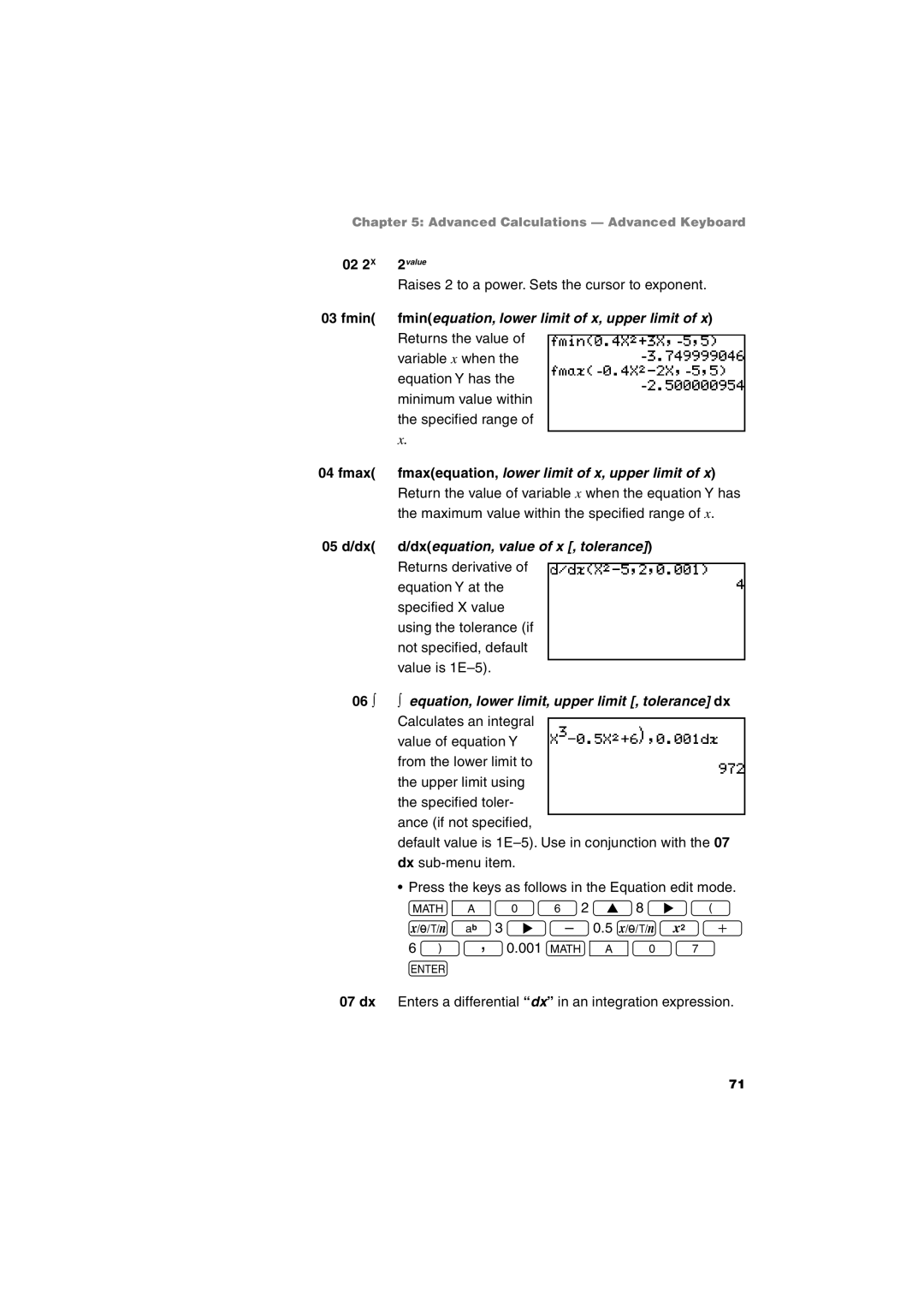 Sharp EL-9900 operation manual Fminequation, lower limit of x, upper limit, Fmaxequation, lower limit of x, upper limit 