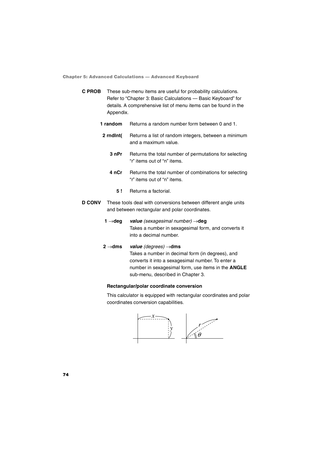 Sharp EL-9900 operation manual →dms value degrees →dms, Rectangular/polar coordinate conversion 