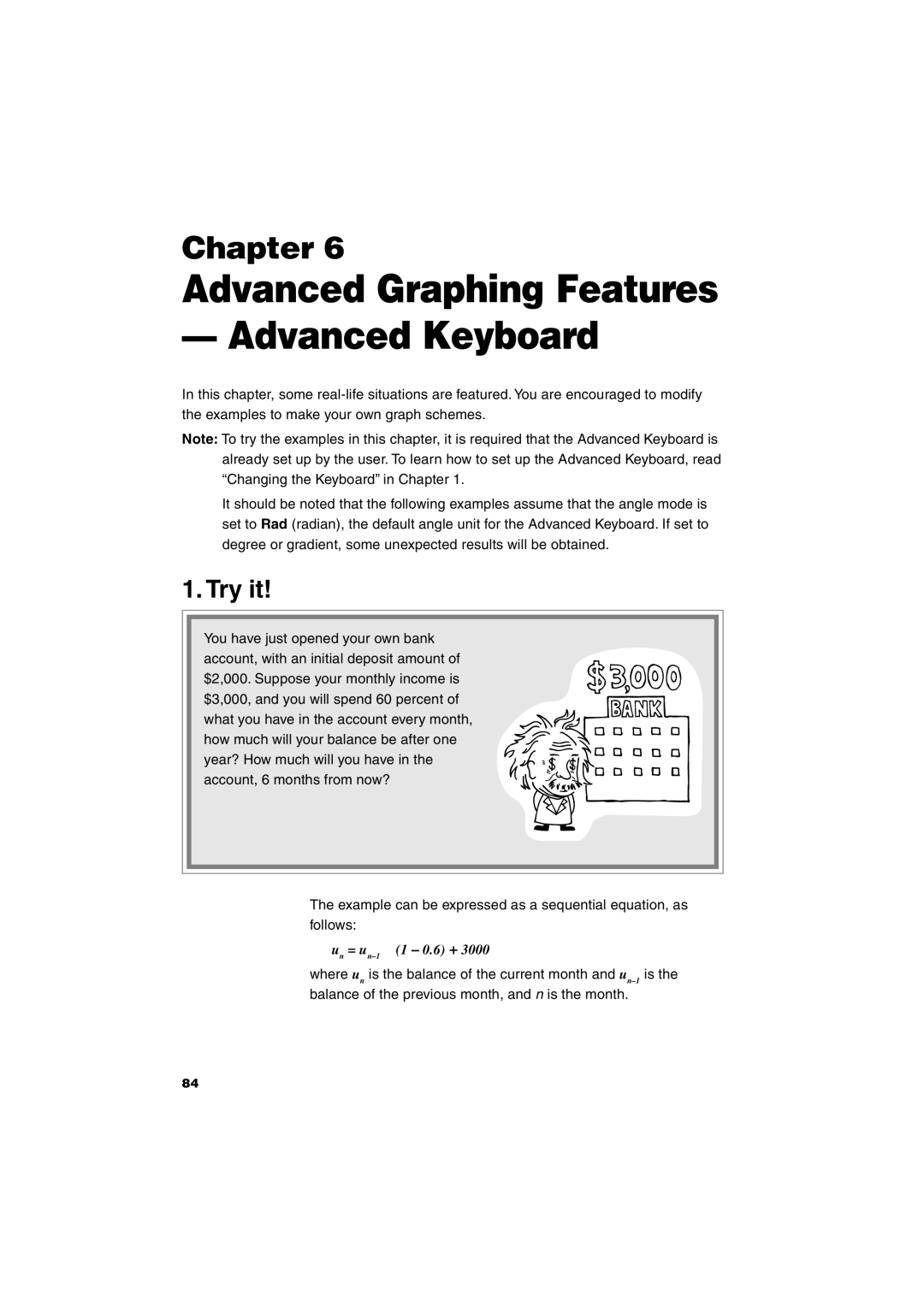 Sharp EL-9900 operation manual Advanced Graphing Features Advanced Keyboard, Un = un-1⋅ 1 0.6 + 