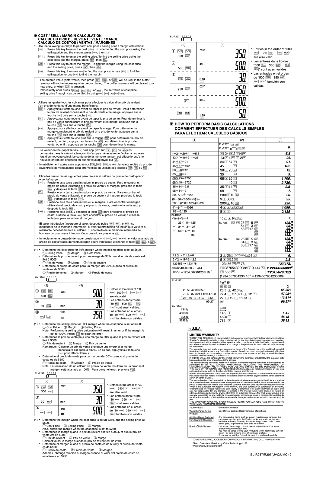 Sharp EL-R287, EL-R297 manual 