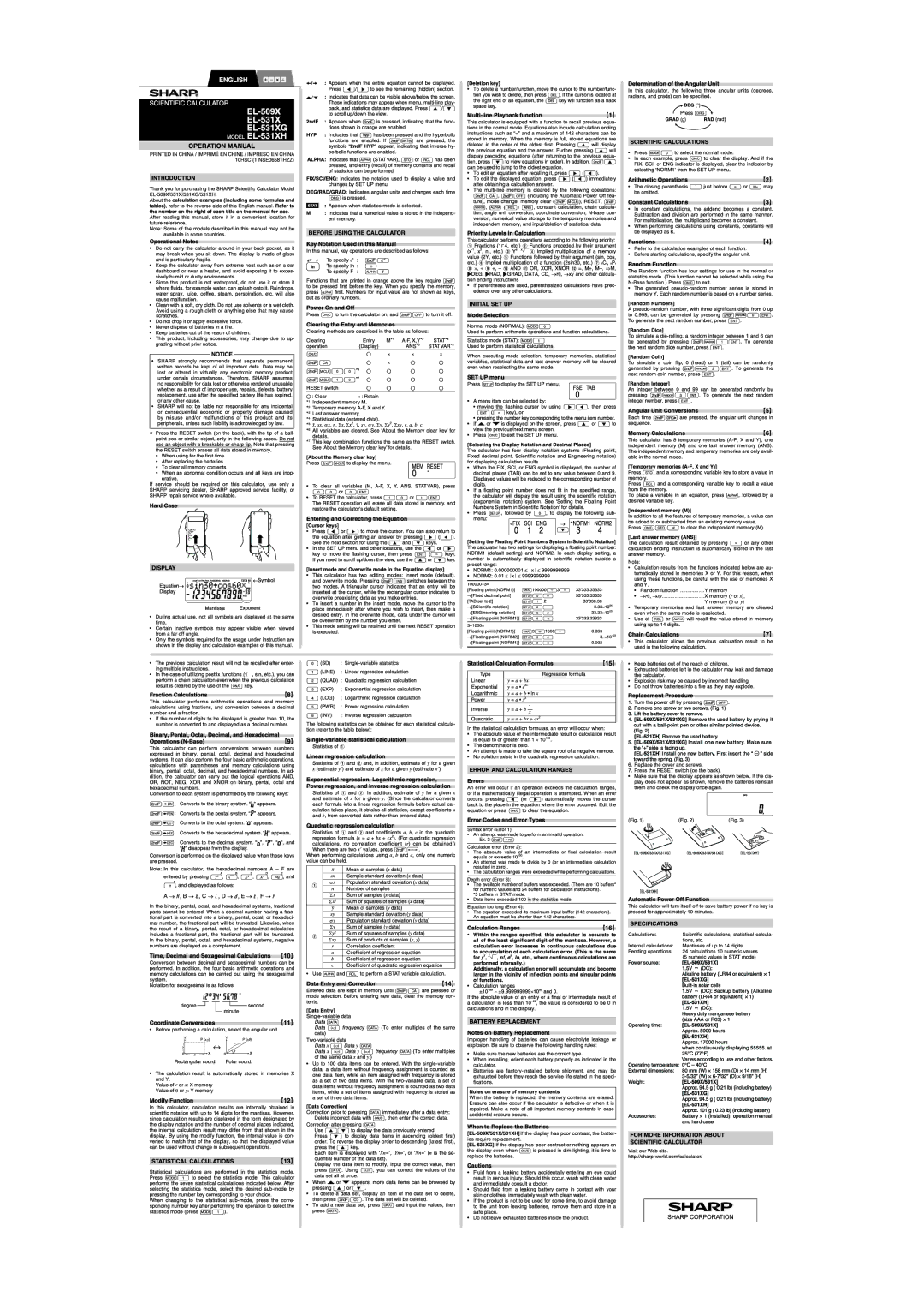 Sharp EL-531XBGR, EL531XBGR manual 