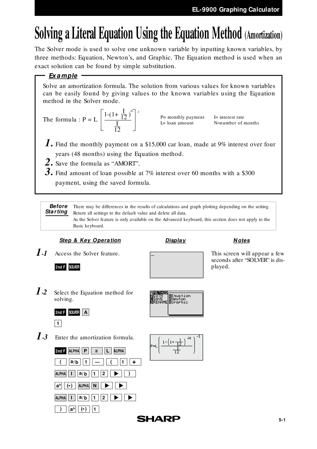 Sharp EL9900 manual 1Access the Solver feature This screen will appear a few 