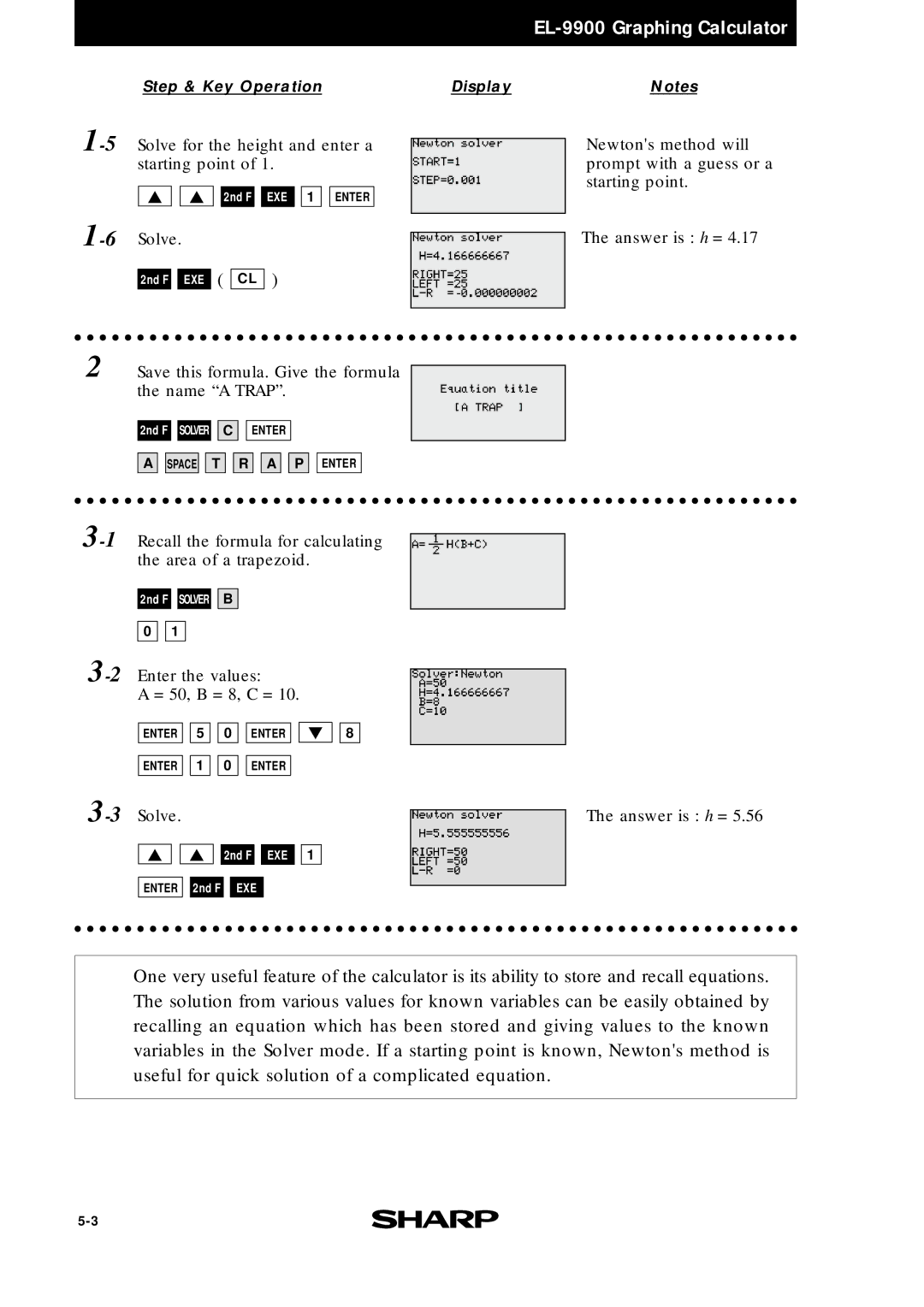 Sharp EL9900 manual 5Solve for the height and enter a starting point 