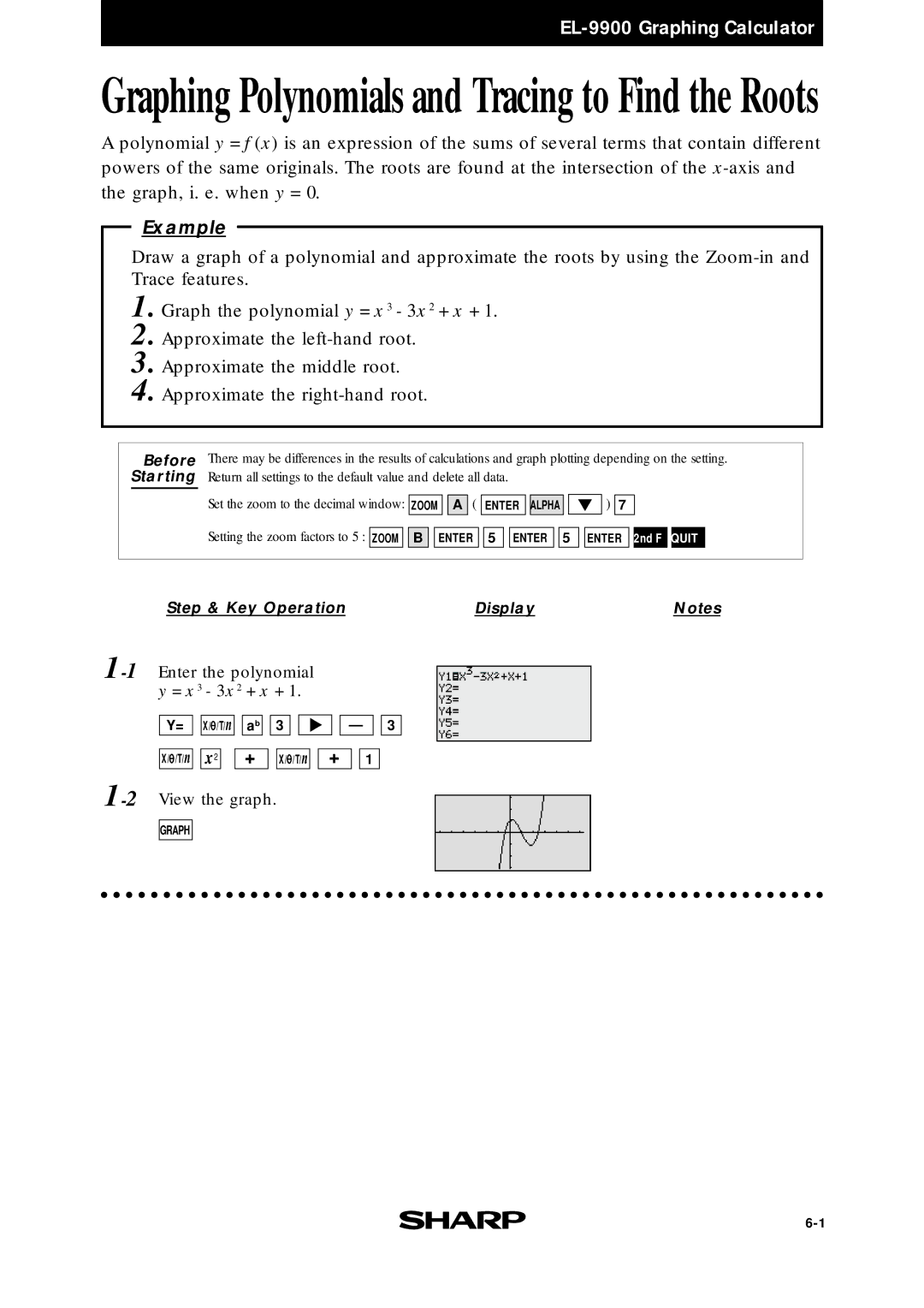 Sharp EL9900 manual Graphing Polynomials and Tracing to Find the Roots 