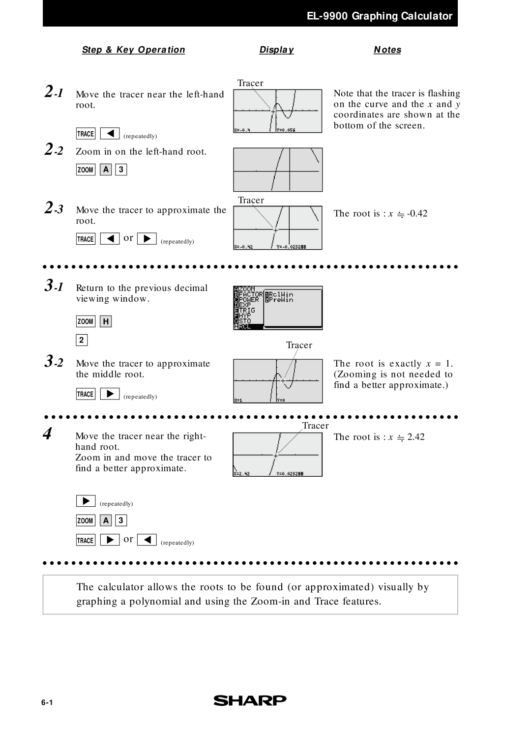 Sharp EL9900 manual 1Move the tracer near the left-hand root 