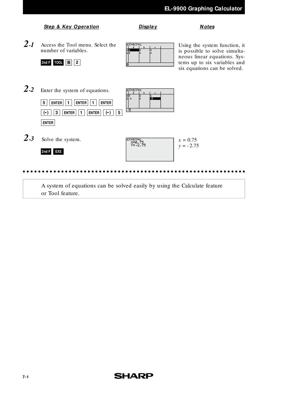 Sharp EL9900 manual 1Access the Tool menu. Select the number of variables 