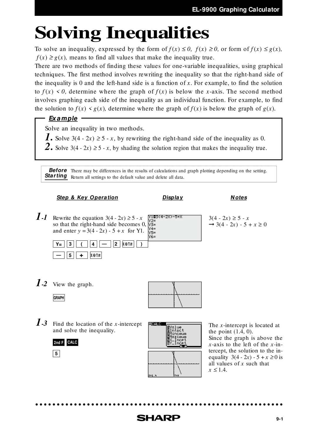 Sharp EL9900 manual Solving Inequalities 