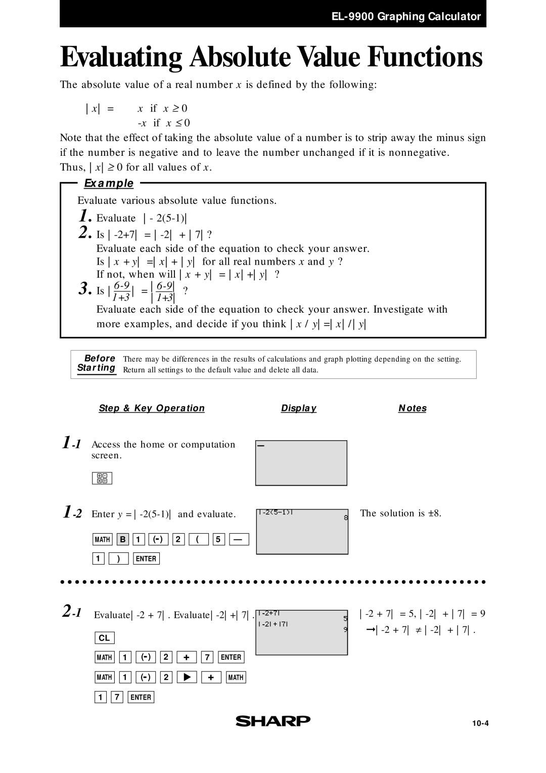 Sharp EL9900 manual Evaluating Absolute Value Functions, +3 1+3 