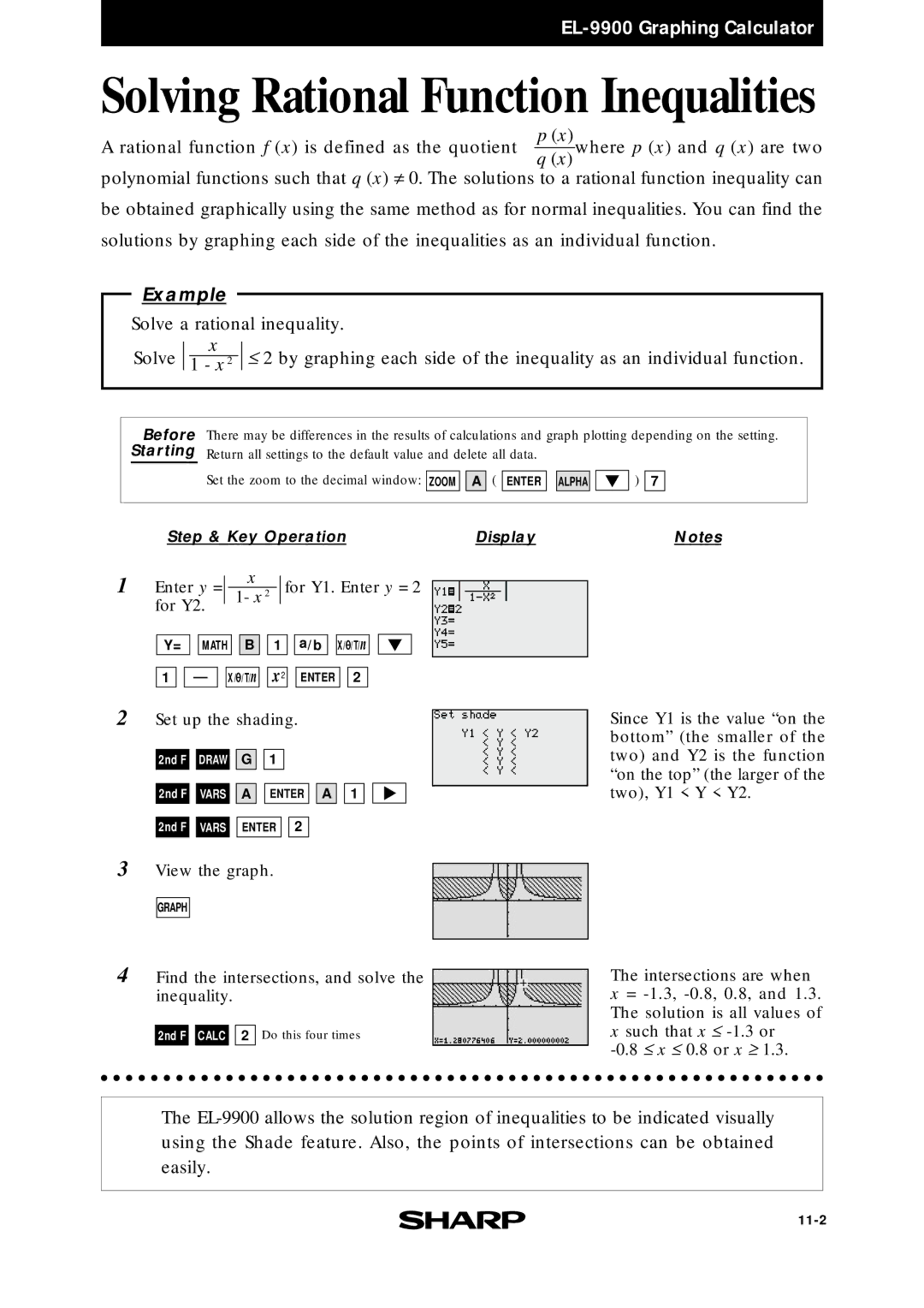 Sharp EL9900 manual Solving Rational Function Inequalities 