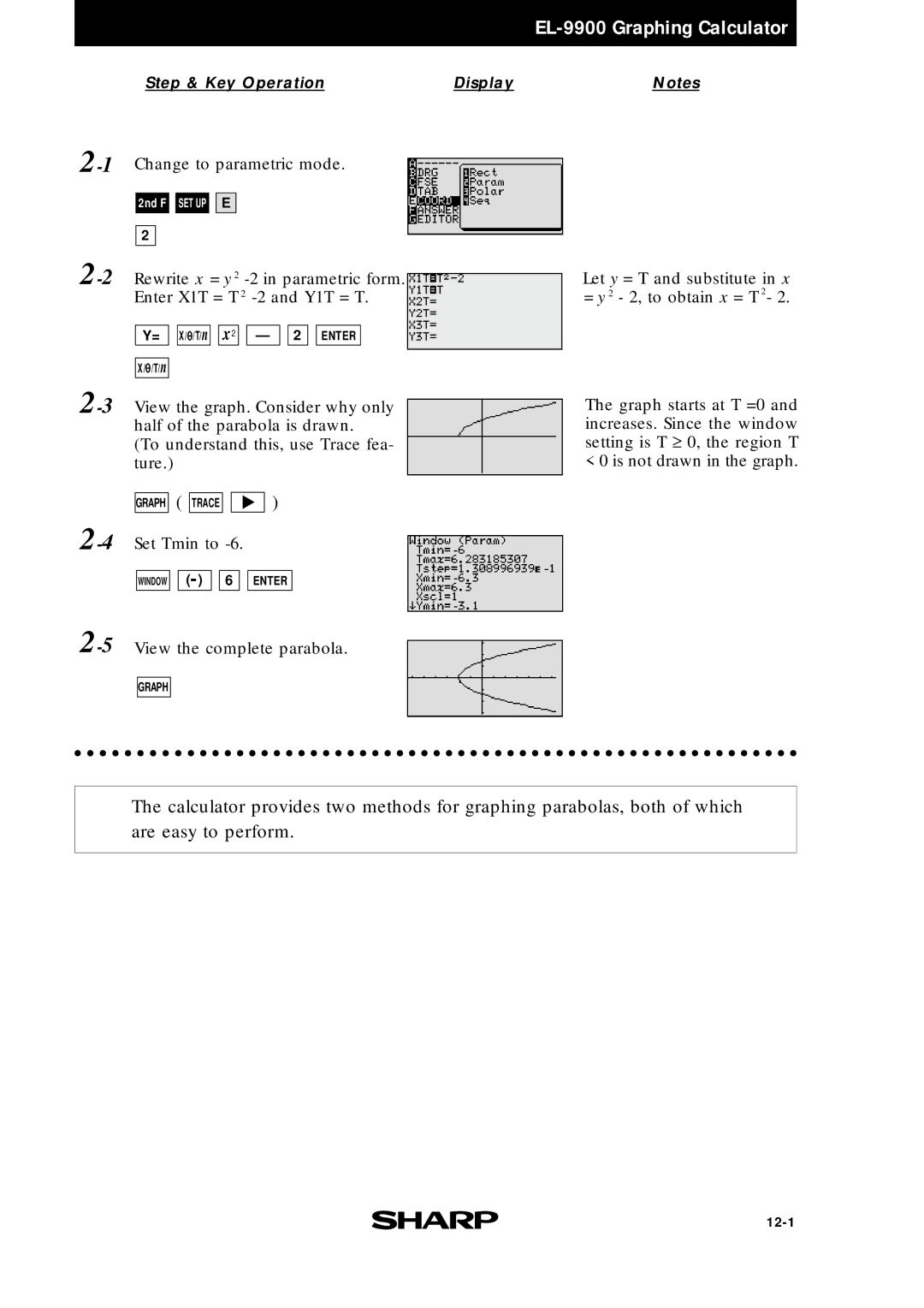 Sharp EL9900 manual Change to parametric mode 