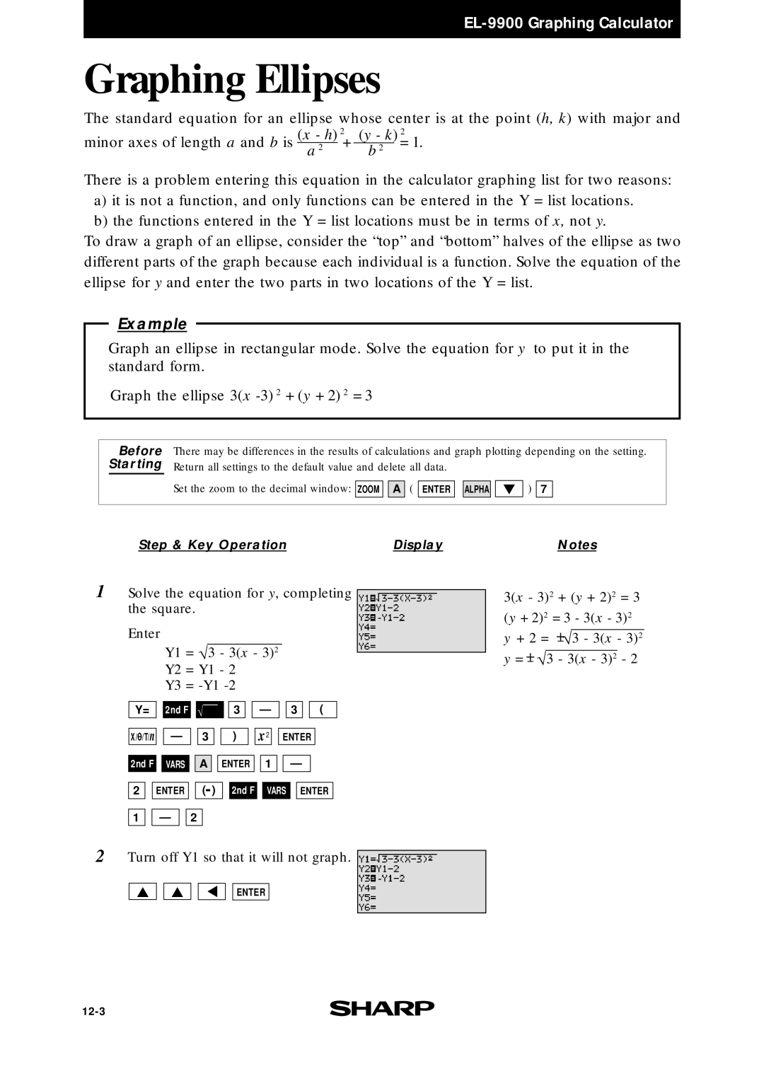 Sharp EL9900 manual Graphing Ellipses 