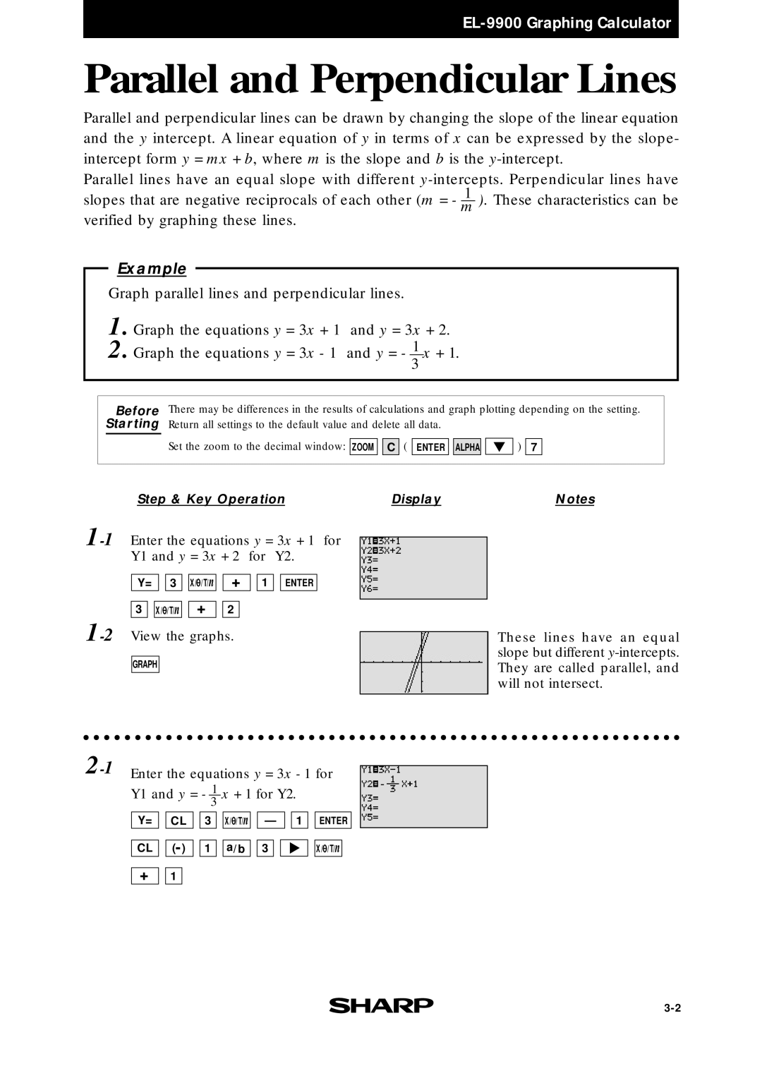 Sharp EL9900 manual Parallel and Perpendicular Lines 