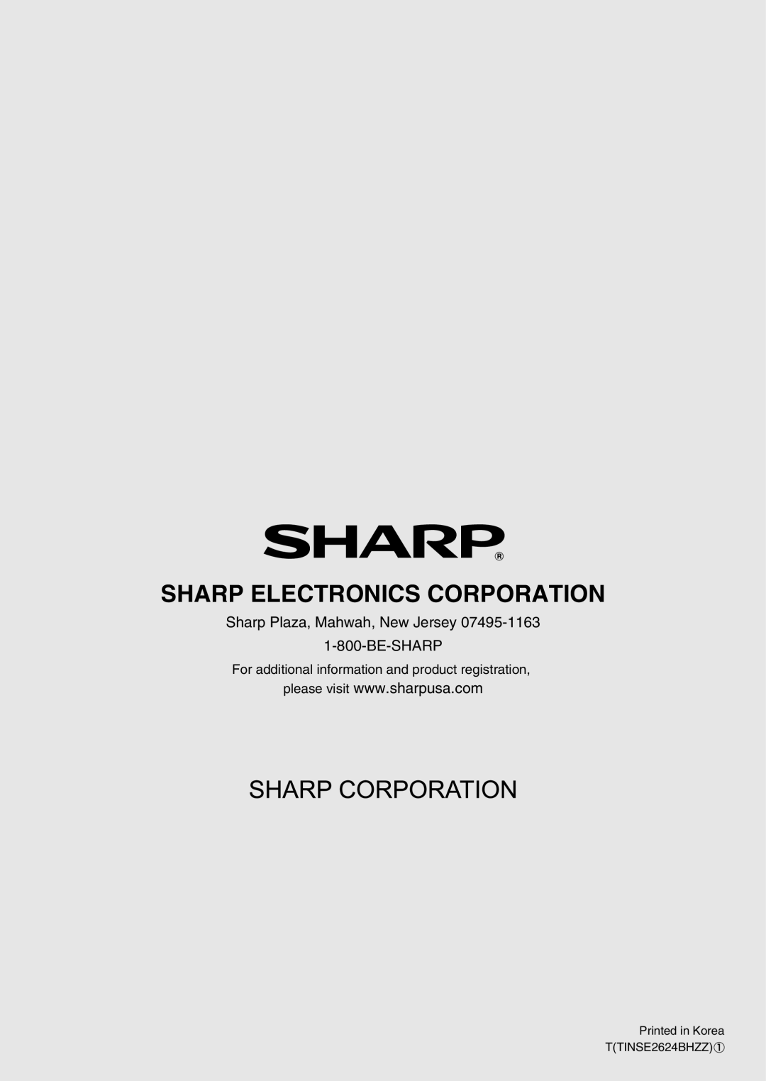 Sharp electonic cash register Sharp Electronics Corporation, For additional information and product registration 